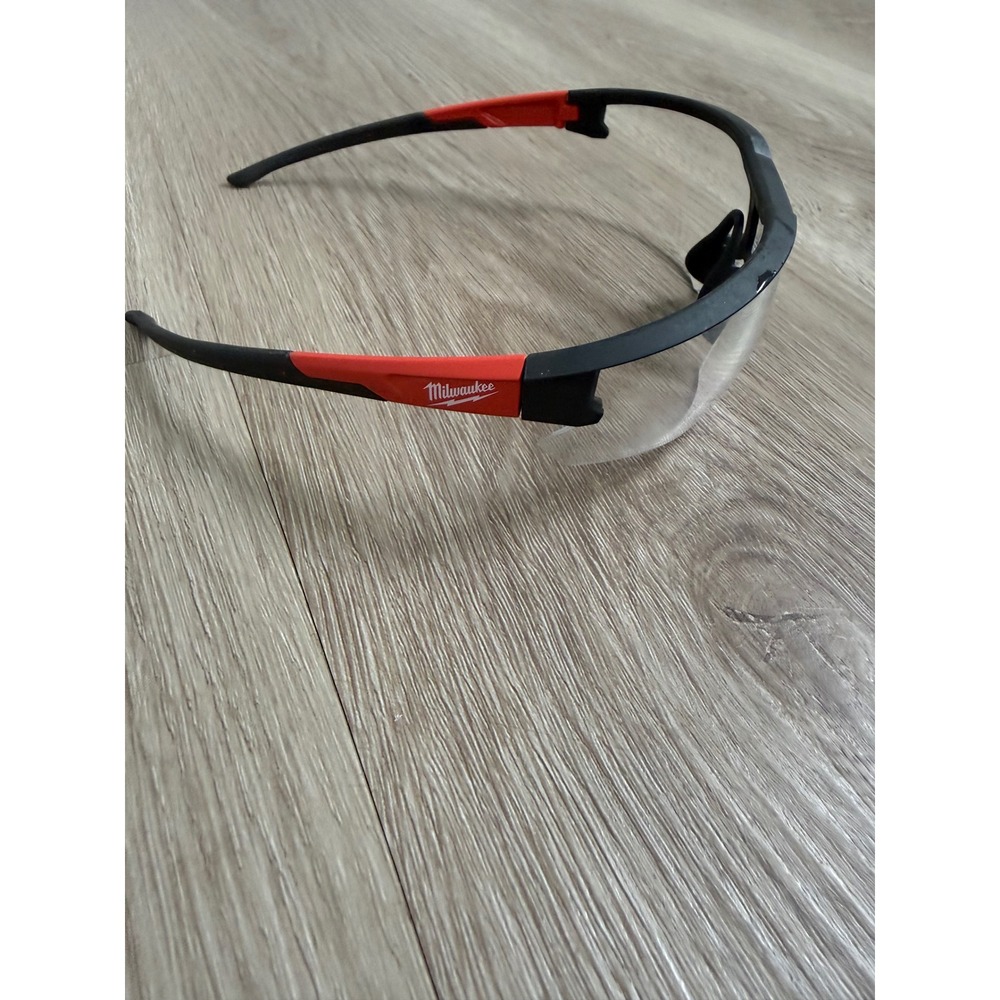 Milwaukee Safety Glasses Clear Lens Black Red Frame Wrap Around Eye Protection